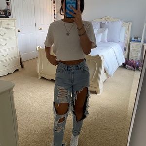 American Eagle Light Wash Ripped Mom Jeans